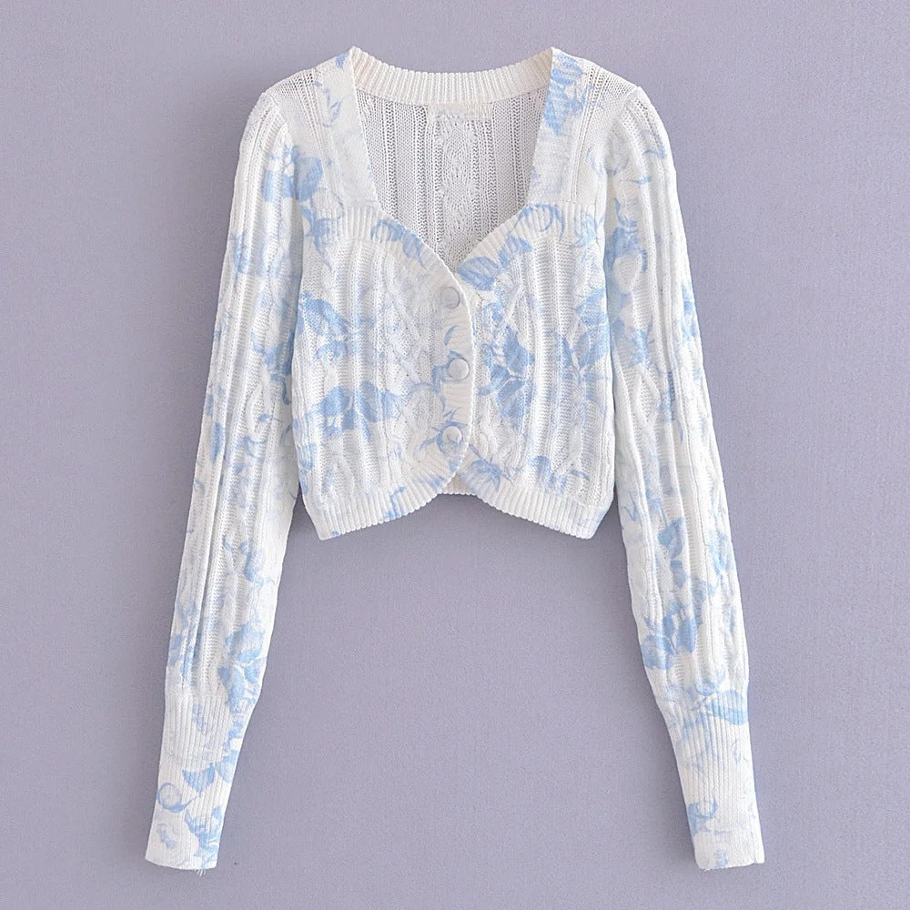 Cardigan Tie-dyed Long Sleeve V-neck Women Sweaters