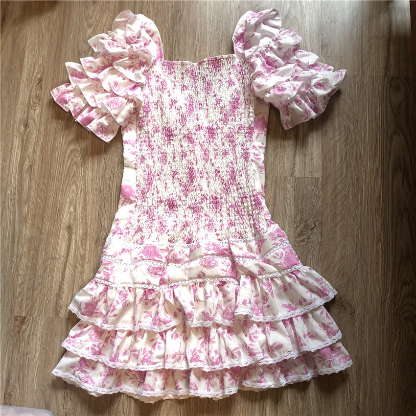 Short Sleeve Ruffle Pink Mini Dress