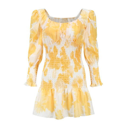 Women Yellow Violet Mini Dress