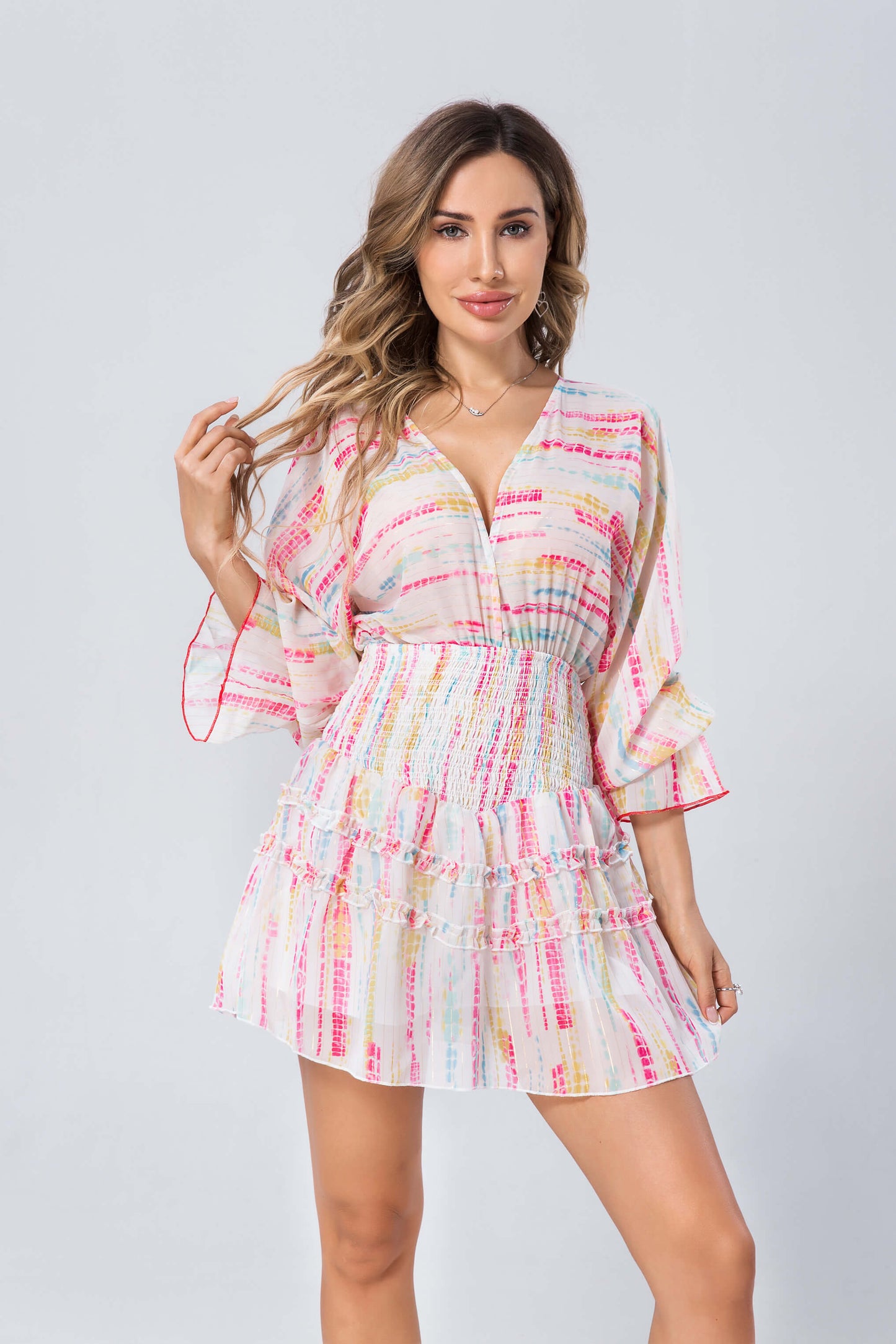 Long Sleeve Sexy V-neck Ruffled A-line Playsuit with Headband