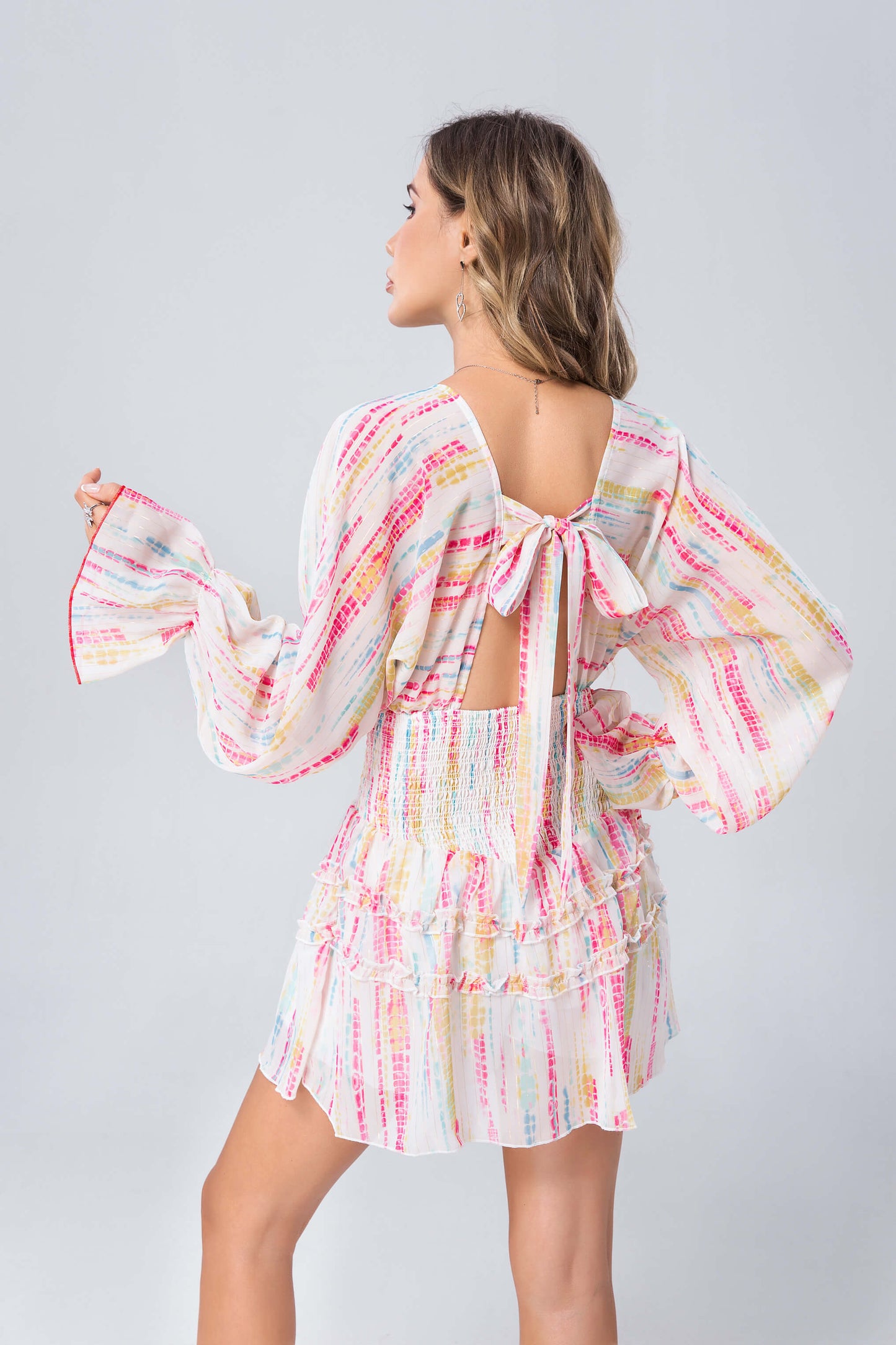 Long Sleeve Sexy V-neck Ruffled A-line Playsuit with Headband