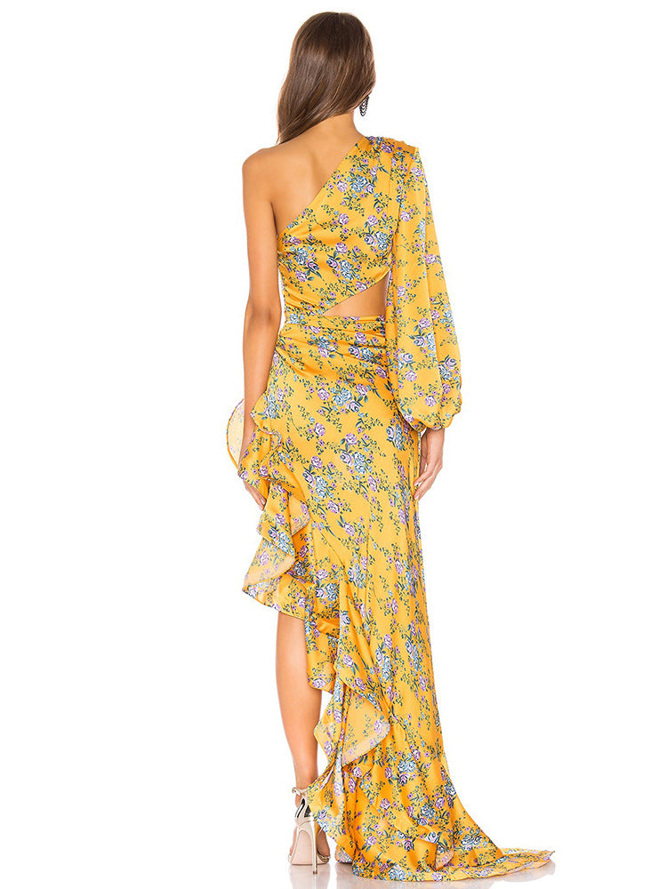 Sexy One Shoulder Asymmetric Print Beach Dress