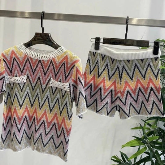 Casual Loose Knitting Zig Zag Knit Women Sets