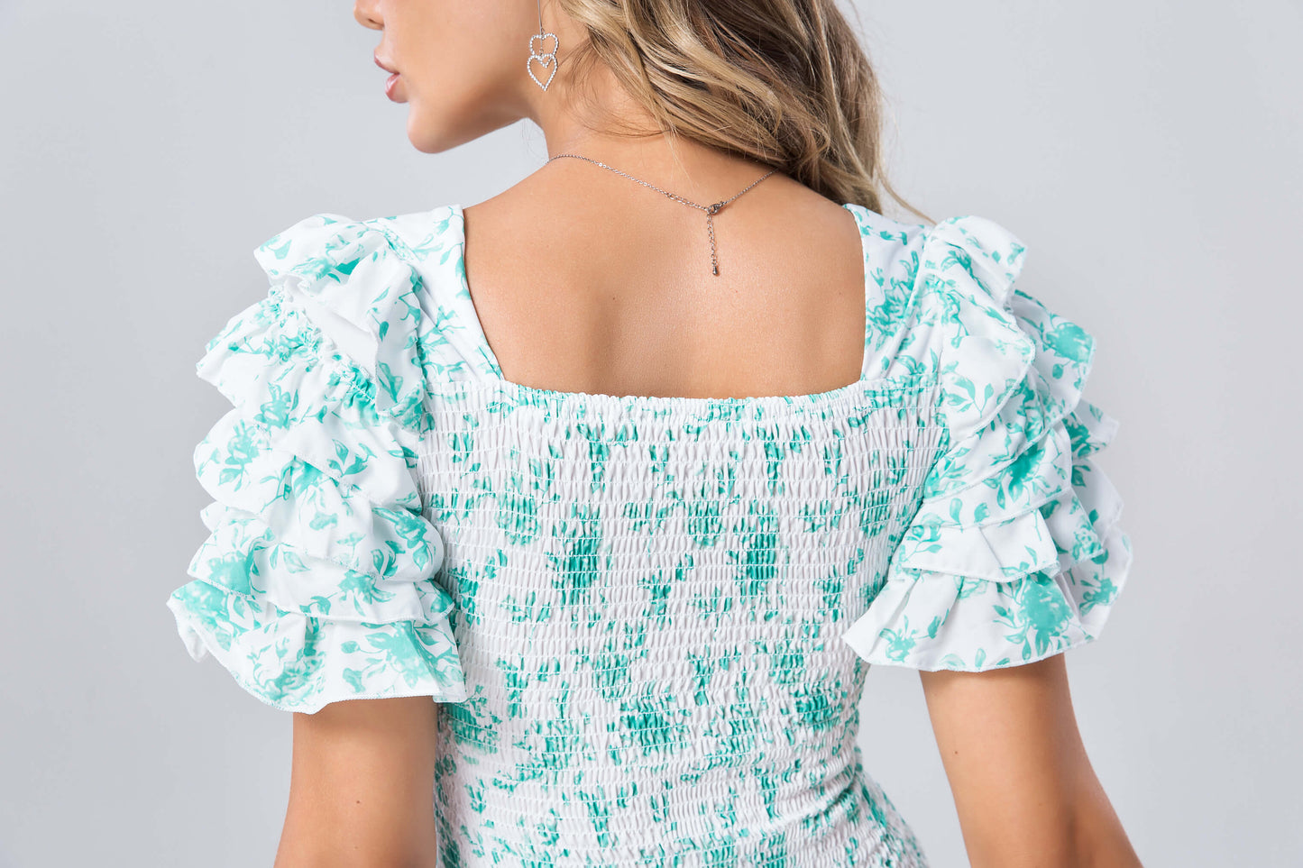 Ruffle Light Green Women Mini Dress